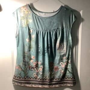 Floral Print Women's Top - Light Teal